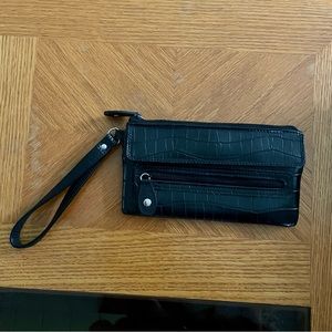 Faux leather black alligator wristlet wallet